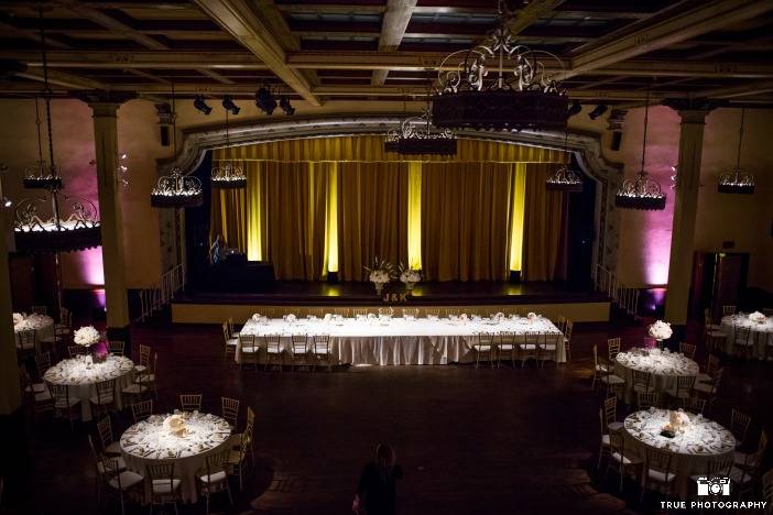 Uplighting in The Prado Grand Ballroom Wedding in Balboa Park