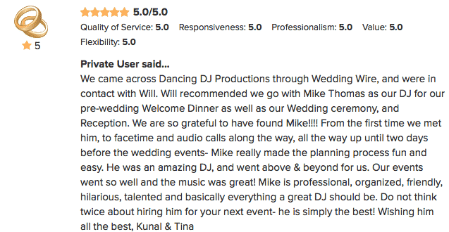 DJ MIke WeddingWire Review from Tina