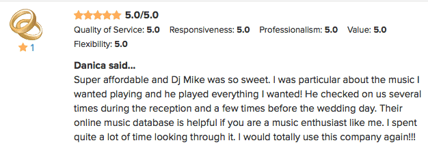 DJ Mike WeddingWire review from Danica