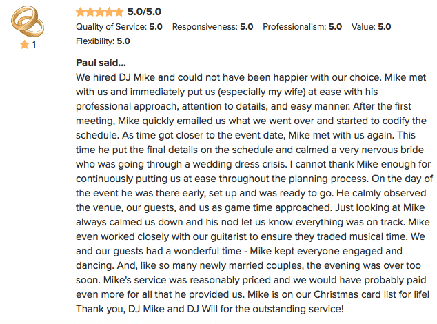 DJ Mike's WeddingWire Review from Paul