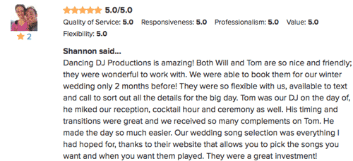 DJ Tom's WeddingWire Review from Shannon