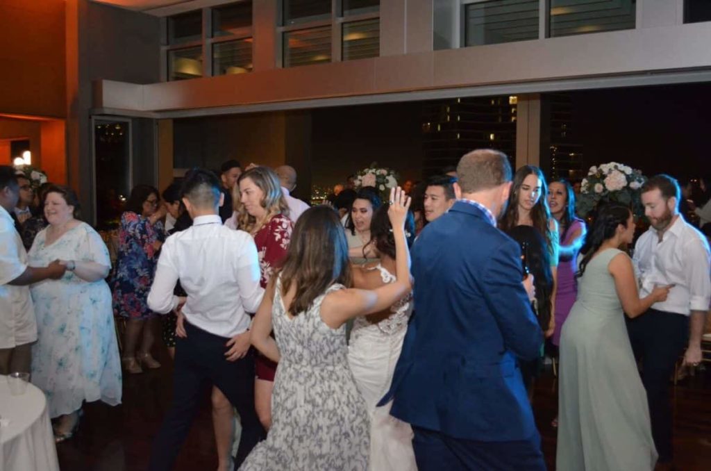 Guests partying the night away with the newlyweds at Ultimate Skybox